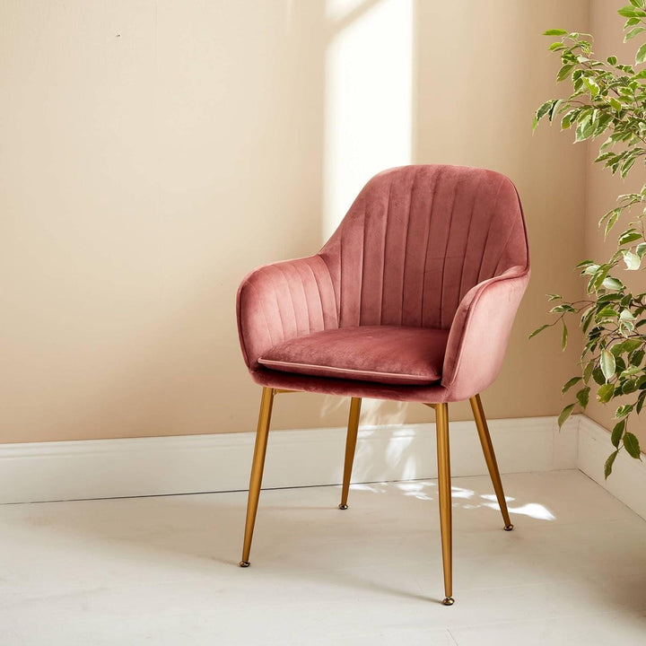 Alice'S Home - Fauteuil En Velours Vieux Rose Et Pieds En Métal Doré. Shella L 58 X P 58 X H 85 | Designix -     - https://designix.fr/