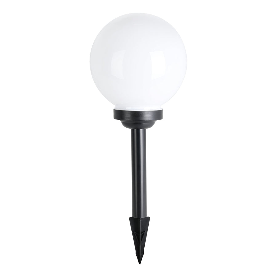 Vue entière du luminaire avec son pic métallique à planter dans le sol