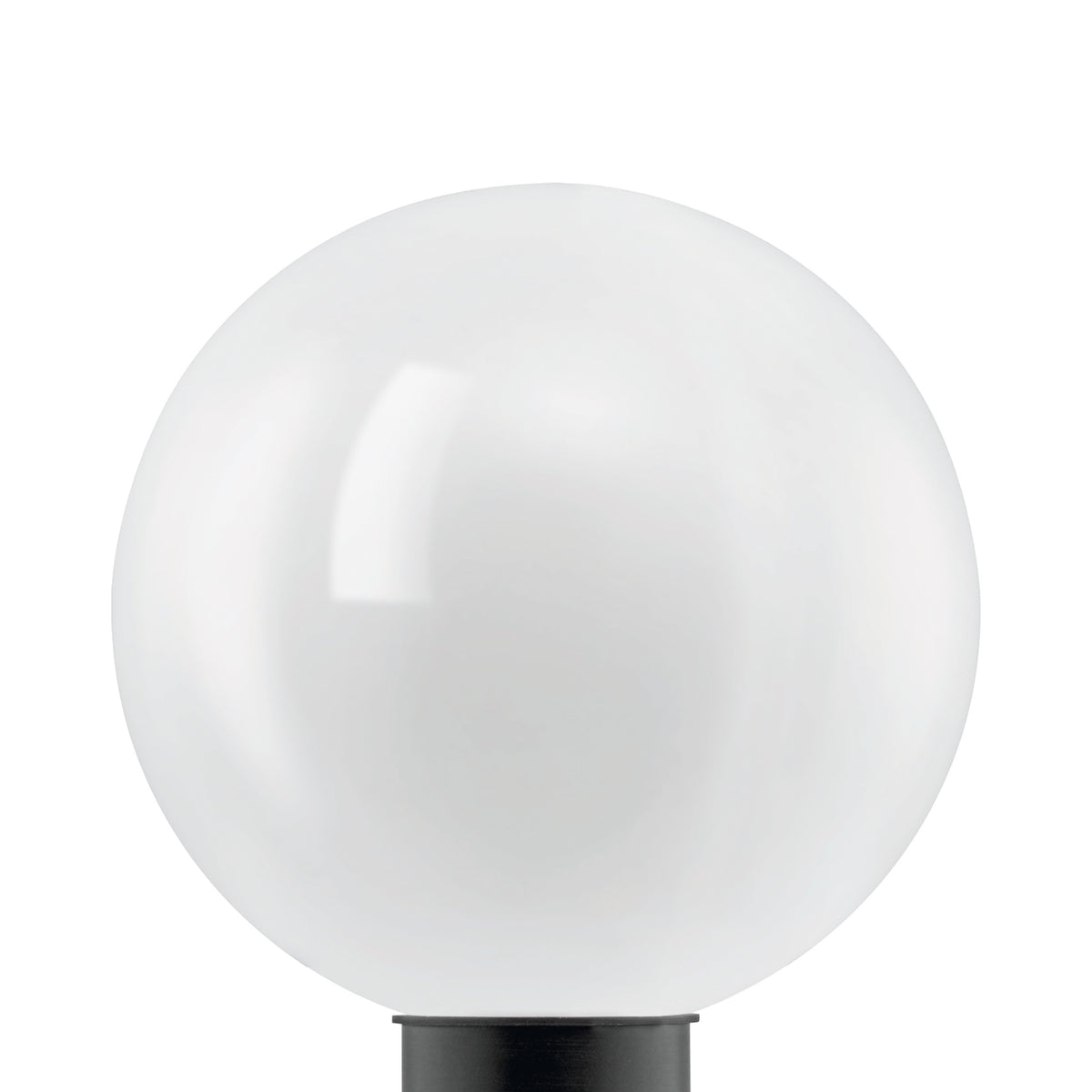 Gros plan du globe blanc et de sa bague noire, sur fond blanc.