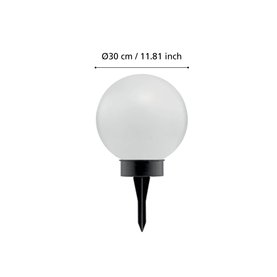 Schéma de dimensions du luminaire avec diamètre de boule et pique.