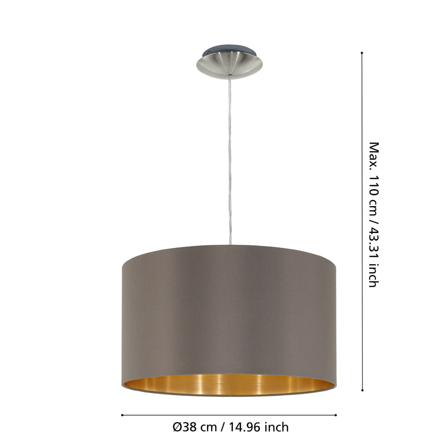 Schéma coté indiquant un diamètre de 38 cm et une hauteur maximale de 110 cm