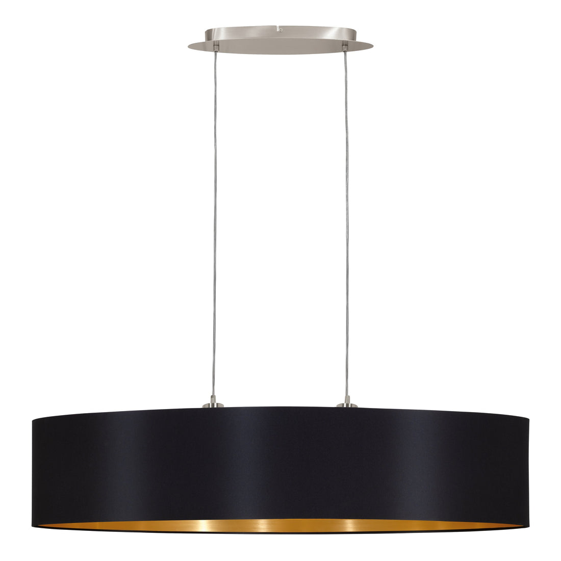 Suspension Maserlo 2 lumières noire et dorée, tissu