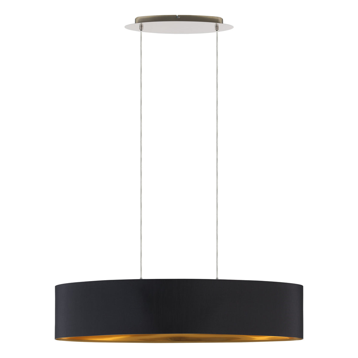 Vue rapprochée du luminaire suspendu dévoilant la texture de l'abat-jour noir