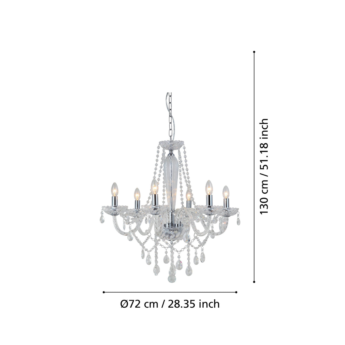 Schéma de dimensions avec hauteur 130 cm et diamètre 72 cm