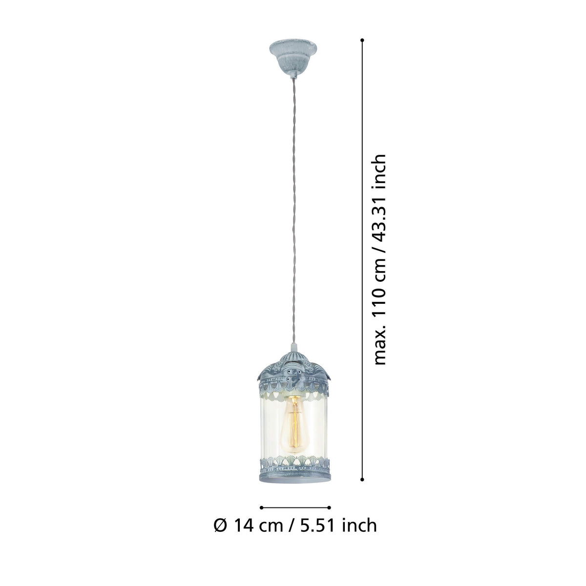 Schéma de dimensions avec hauteur maximale 110 cm et diamètre 14 cm