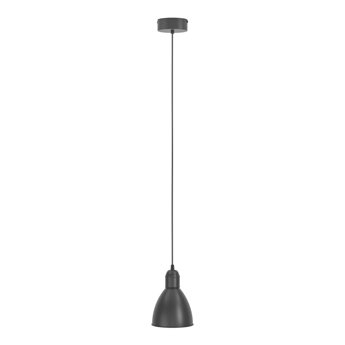 Luminaire suspendu gris anthracite présenté de profil sur fond blanc neutre