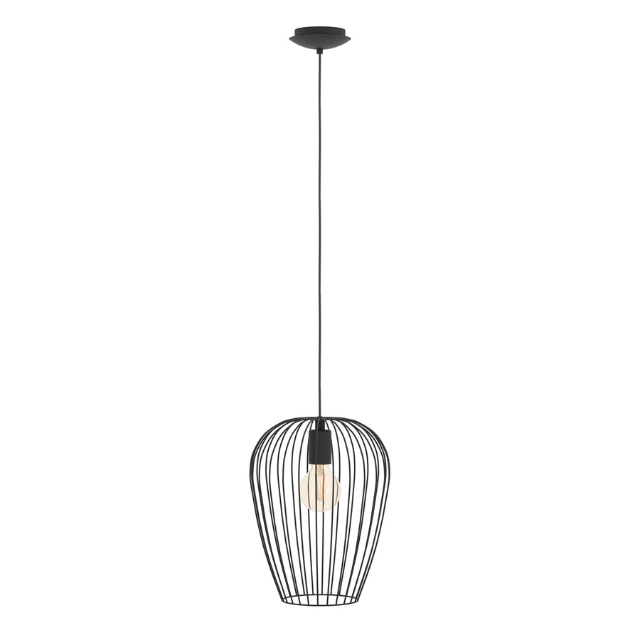 Vue de face sur fond blanc, luminaire suspendu avec rosace et câble de suspension.