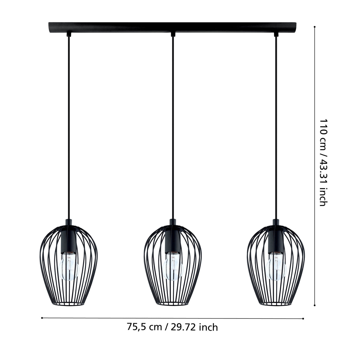 Schéma de dimensions indiquant 110 cm de hauteur et 75,5 cm de largeur