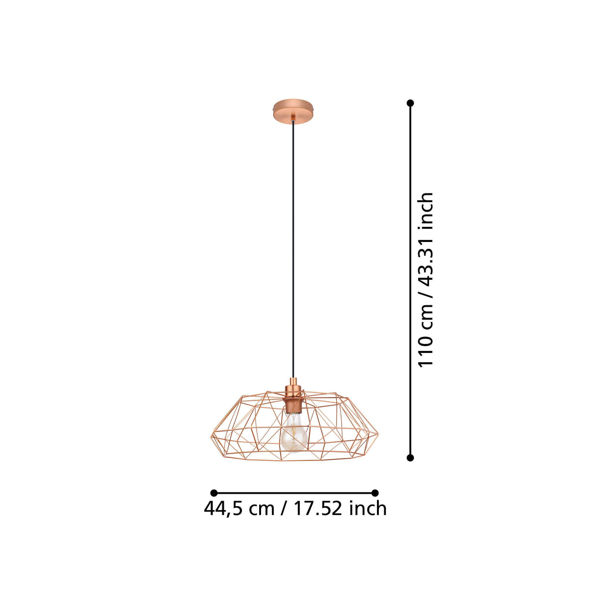 Schéma de dimensions indiquant 44,5 cm de diamètre et 110 cm de hauteur totale.