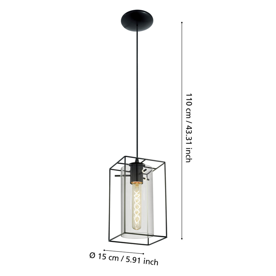 Schéma de dimensions indiquant une hauteur totale de 110 cm et un diamètre de 15 cm