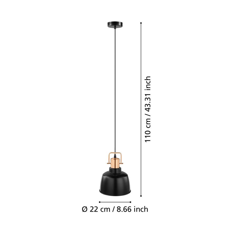 Schéma coté indiquant une hauteur totale de 110 cm et un diamètre de 22 cm