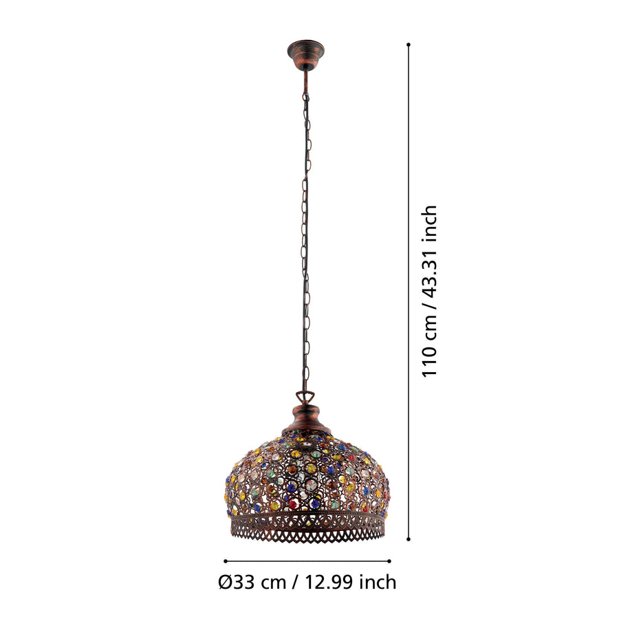 Schéma de dimensions du luminaire, hauteur 110 cm et diamètre 33 cm