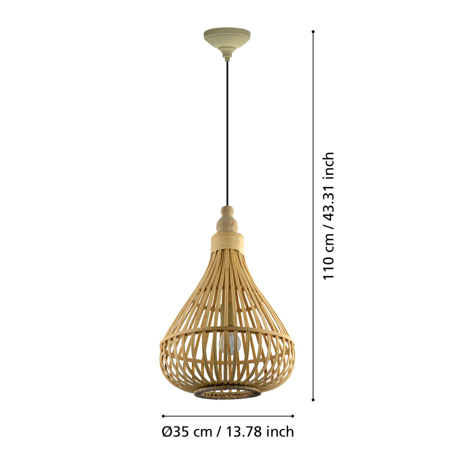 Schéma de dimensions de la suspension : hauteur 110 cm et diamètre 35 cm.