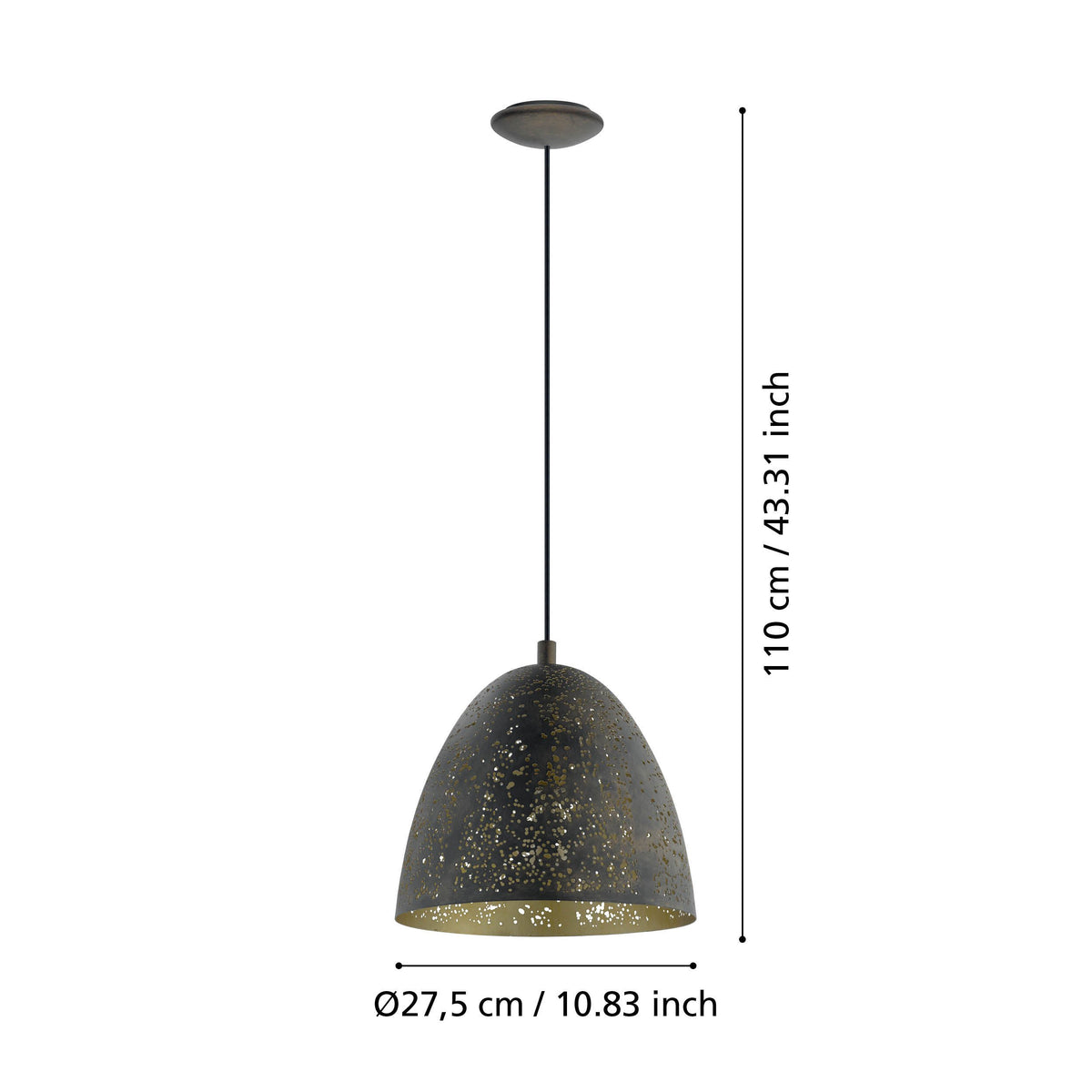 Schéma coté du luminaire : hauteur 110 cm et diamètre 27,5 cm de l'abat-jour