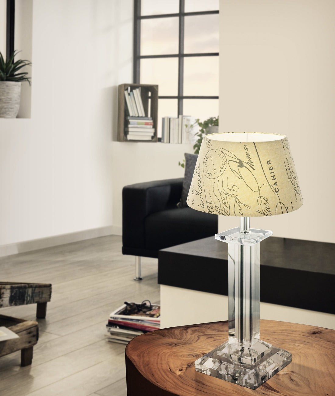Lampe à poser chromée et transparente, cristal