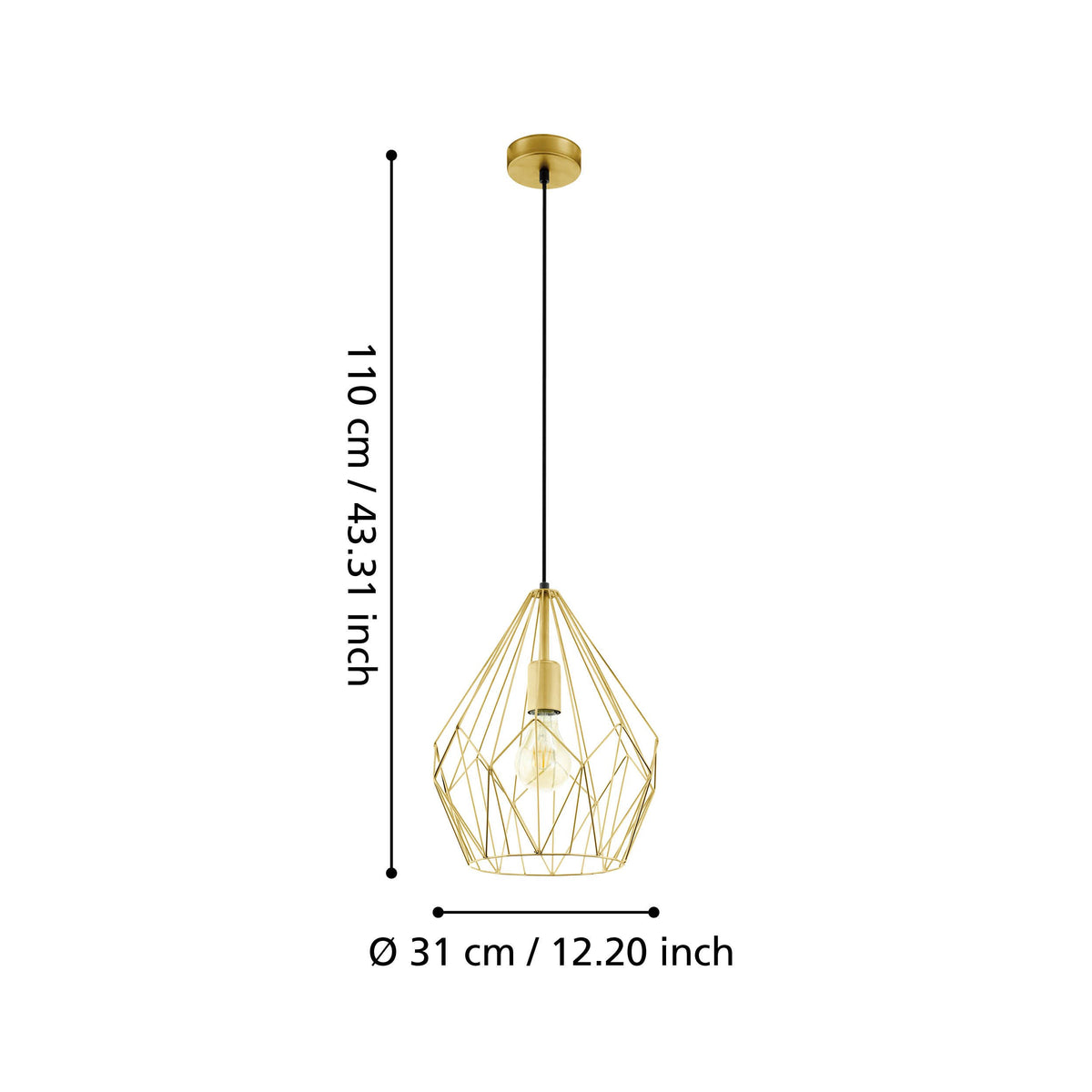 Schéma de dimensions indiquant une hauteur totale de 110 cm et un diamètre de 31 cm