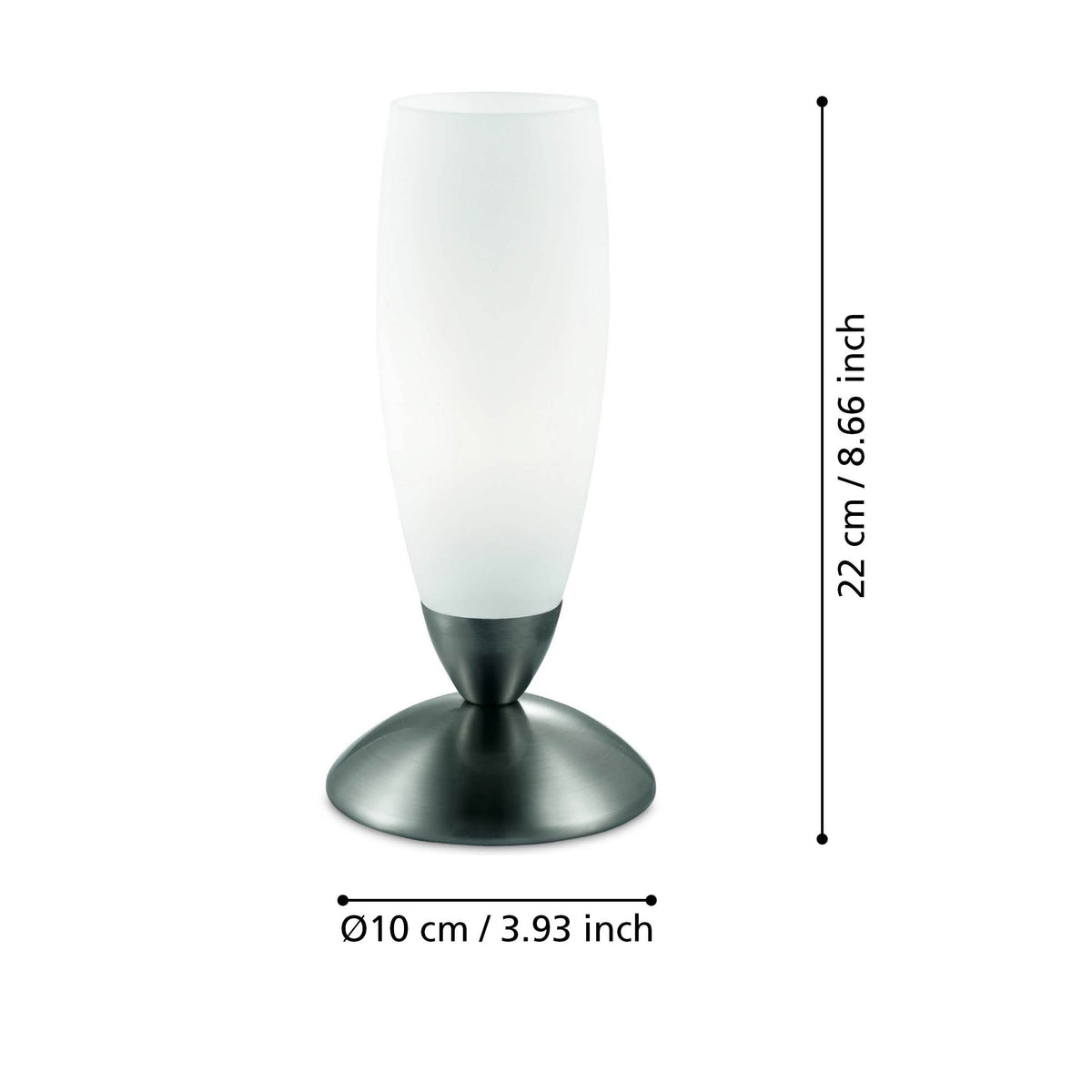 Schéma coté de la lampe : hauteur 22 cm et diamètre 10 cm