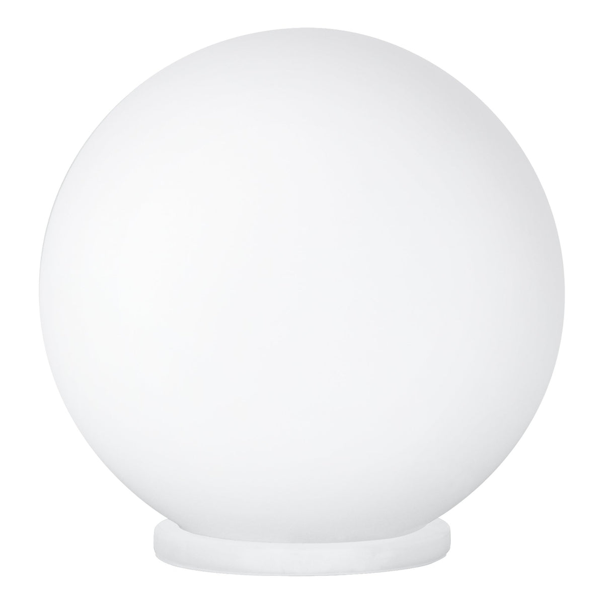 Vue de face du luminaire blanc, globe dépoli légèrement éclairé sur fond neutre