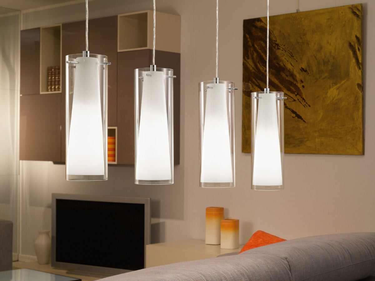 Suspension Pinto chromée, verre, H 110 cm (89834)
