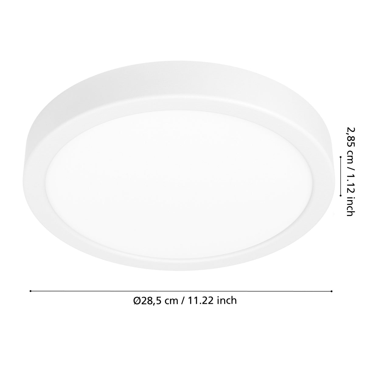 Schéma de dimensions indiquant un diamètre de 28,5 cm et une hauteur de 2,85 cm