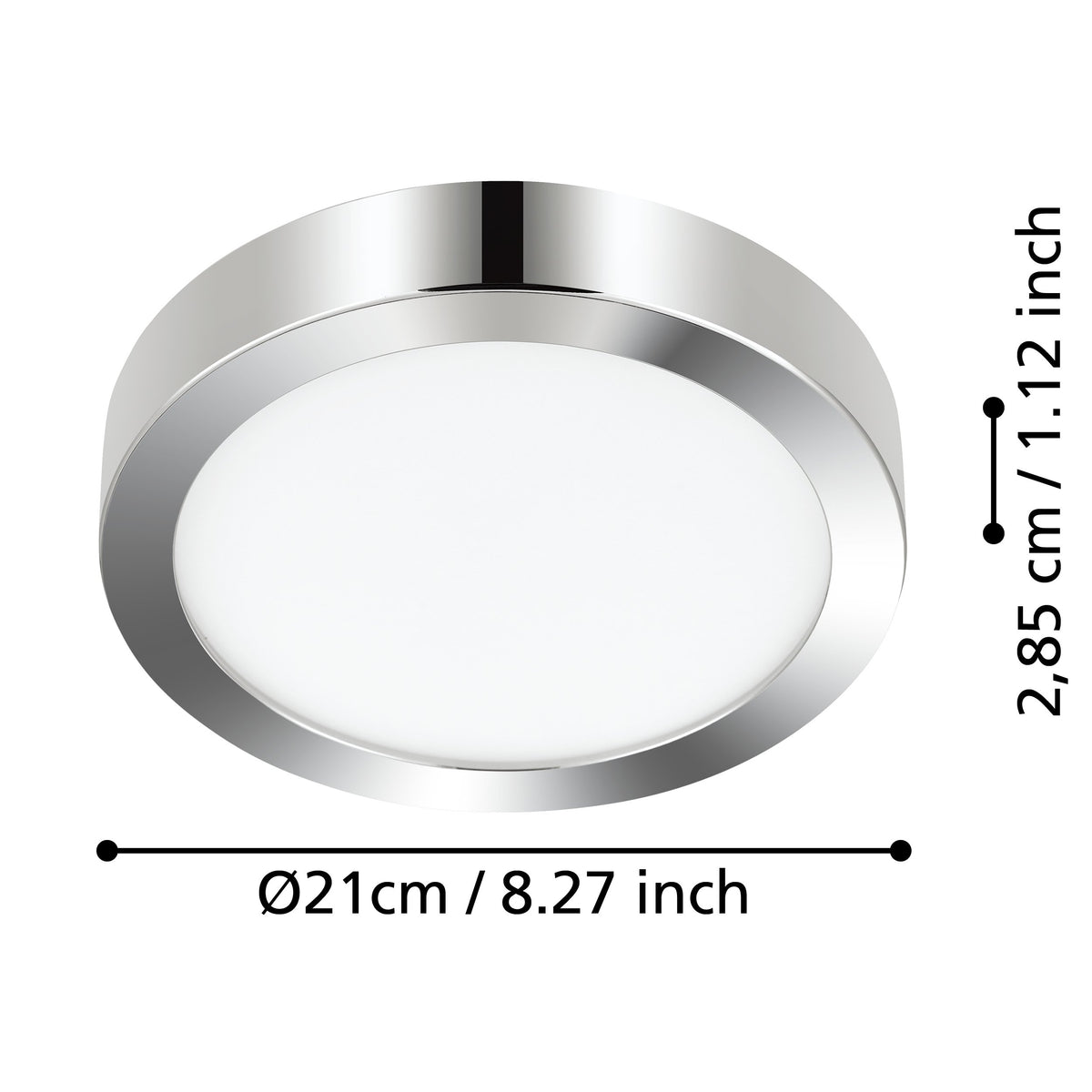 Schéma de dimensions indiquant un diamètre de 21 cm et une hauteur de 2,85 cm