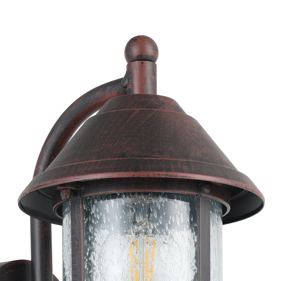 Détail du chapeau conique et du verre grêlé, finition rouille antique patinée