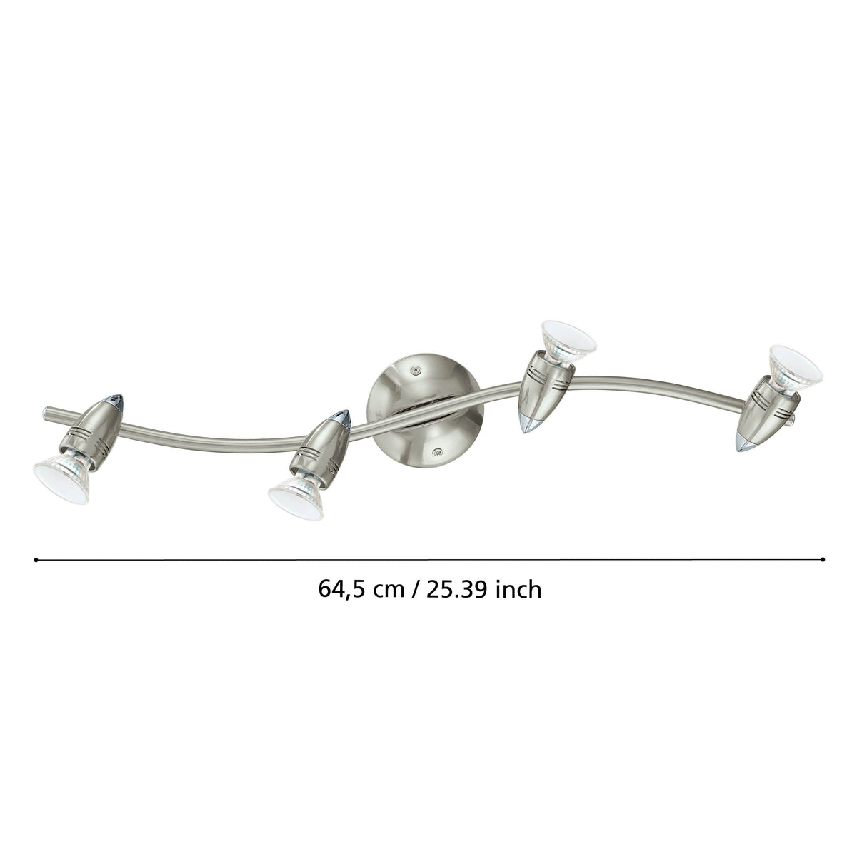 Schéma de dimensions du spot courbe indiquant une longueur de 64,5 cm.