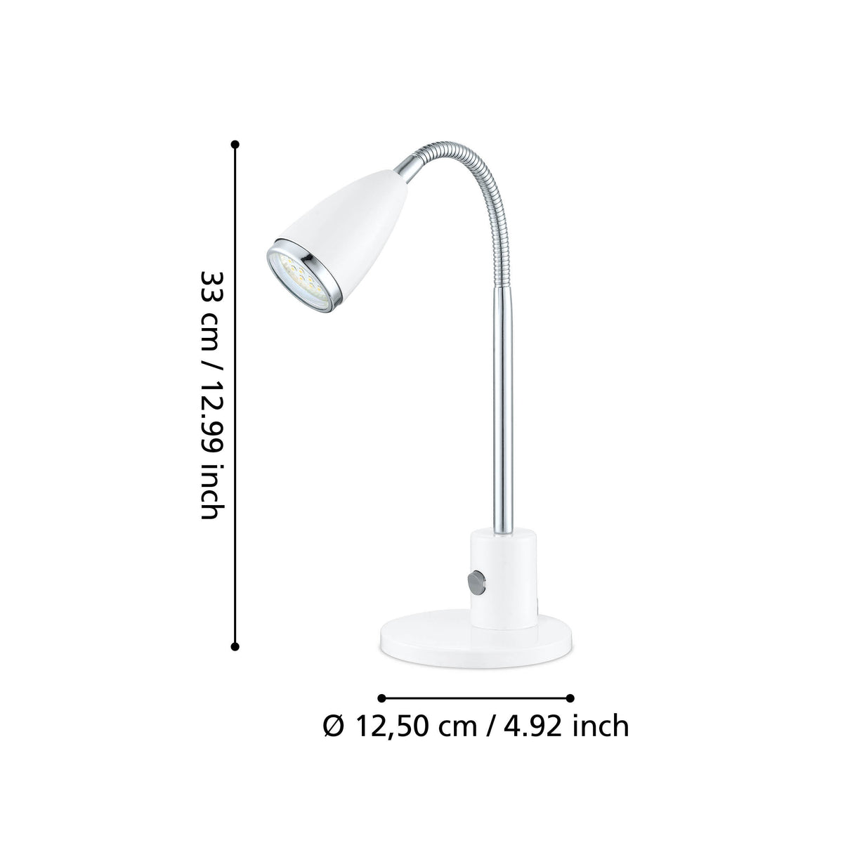 Schéma coté indiquant une hauteur de 33 cm et une base de 12,5 cm