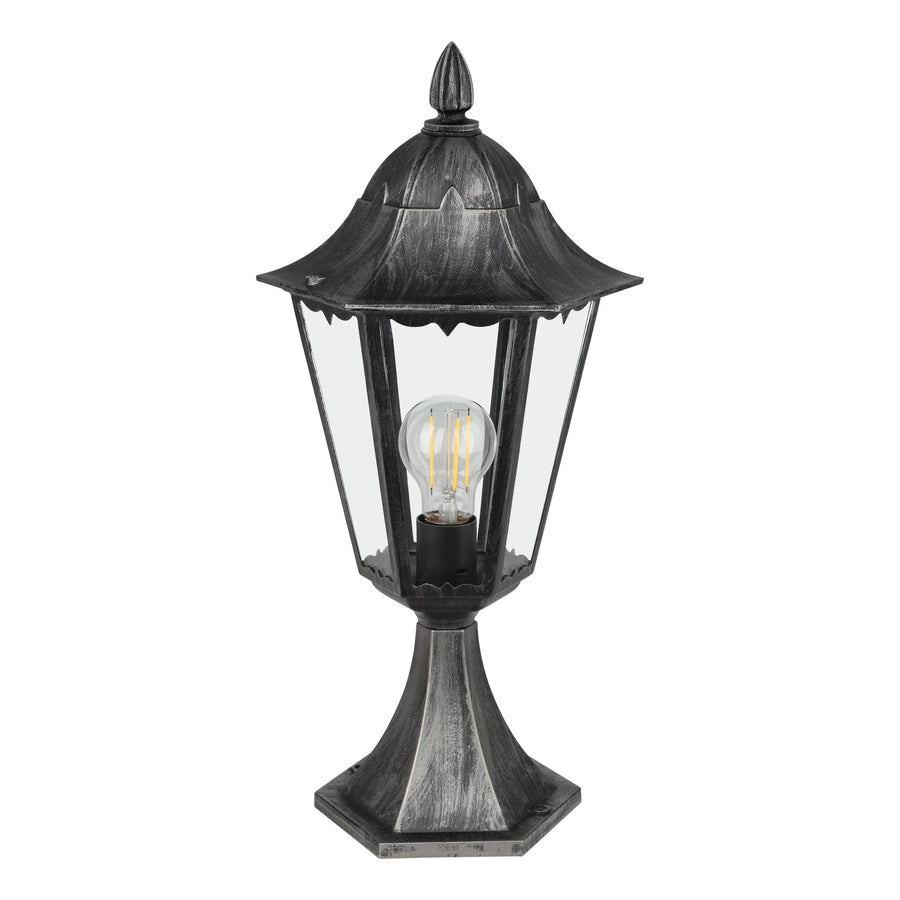 Vue de face détaillée du luminaire complet avec ampoule Edison et base hexagonale.