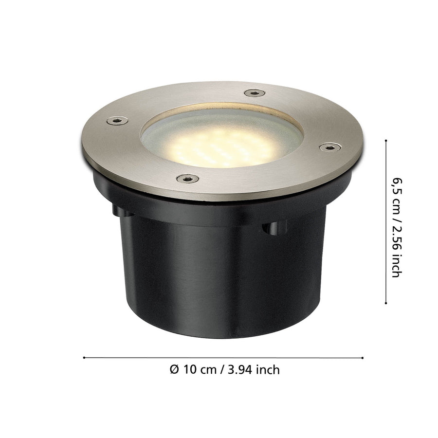 Schéma des dimensions du luminaire rond avec diamètre et hauteur indiqués