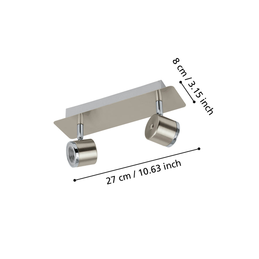 Schéma de dimensions du spot double : largeur 27 cm et profondeur 8 cm.