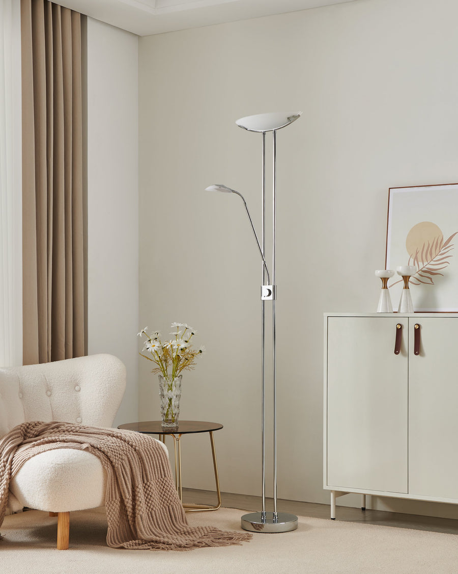 Lampadaire Baya chromé et blanc, verre