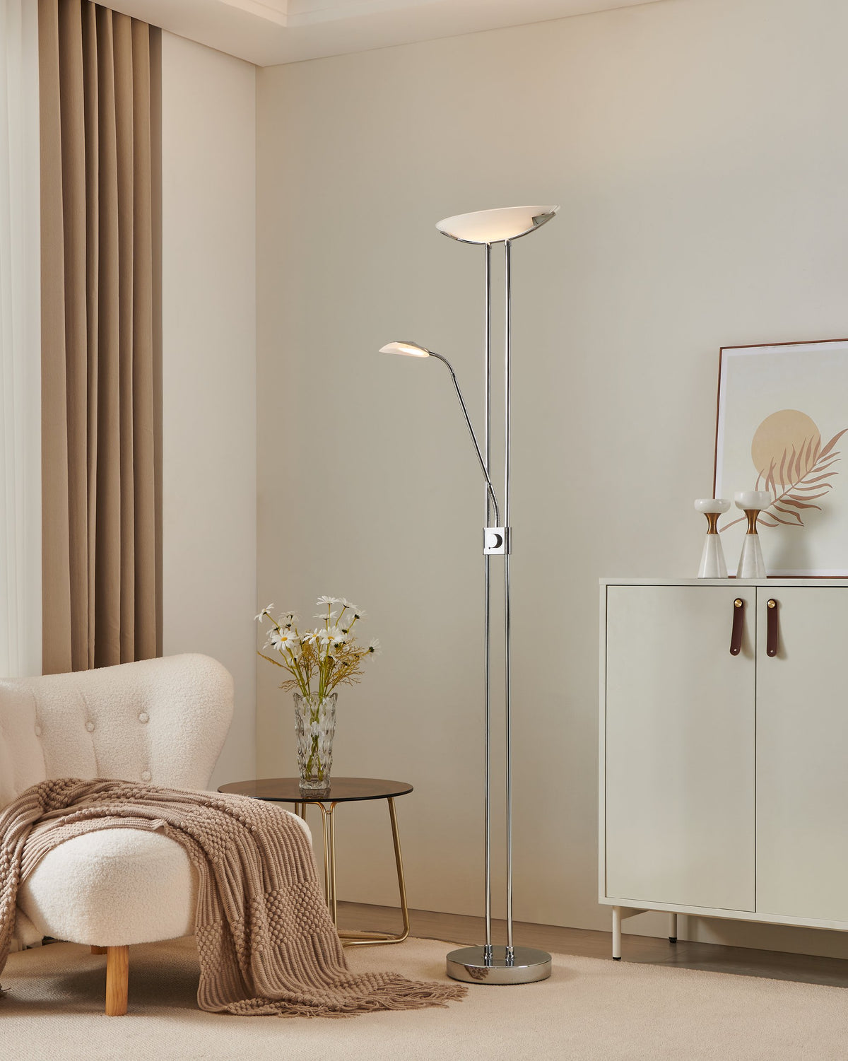 Lampadaire Baya chromé et blanc, verre