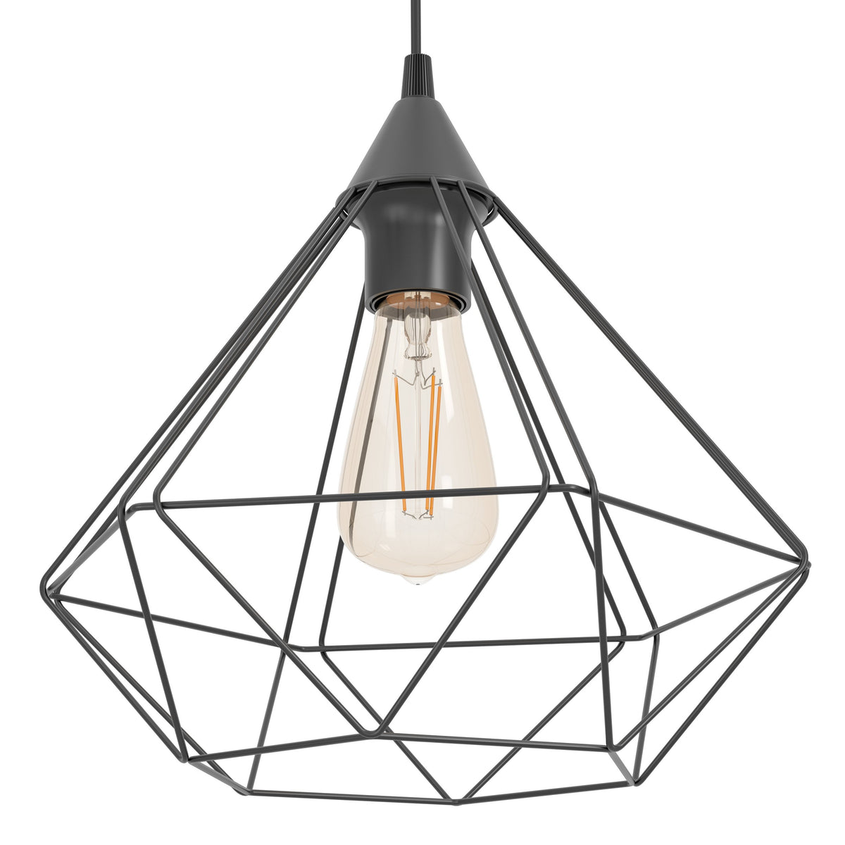 Détail rapproché de la cage métallique et de l'ampoule à filament