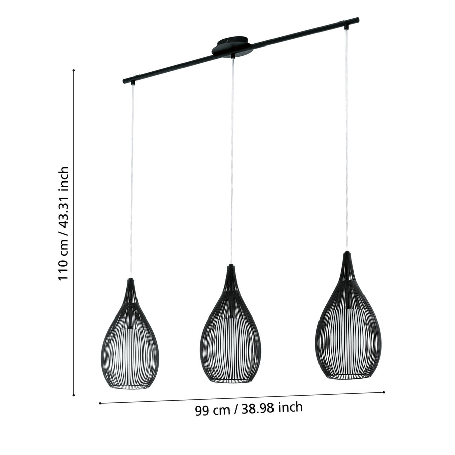 Schéma de dimensions : hauteur totale 110 cm et largeur du luminaire 99 cm