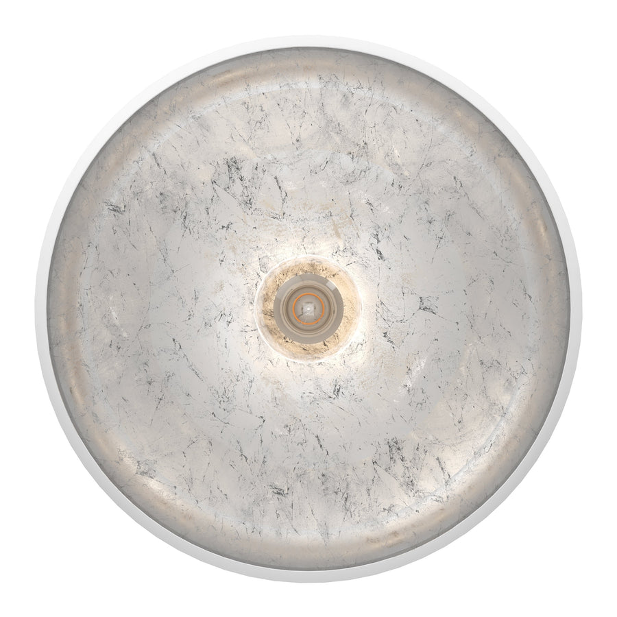 Vue par dessous du diffuseur argenté marbré et de sa douille centrale
