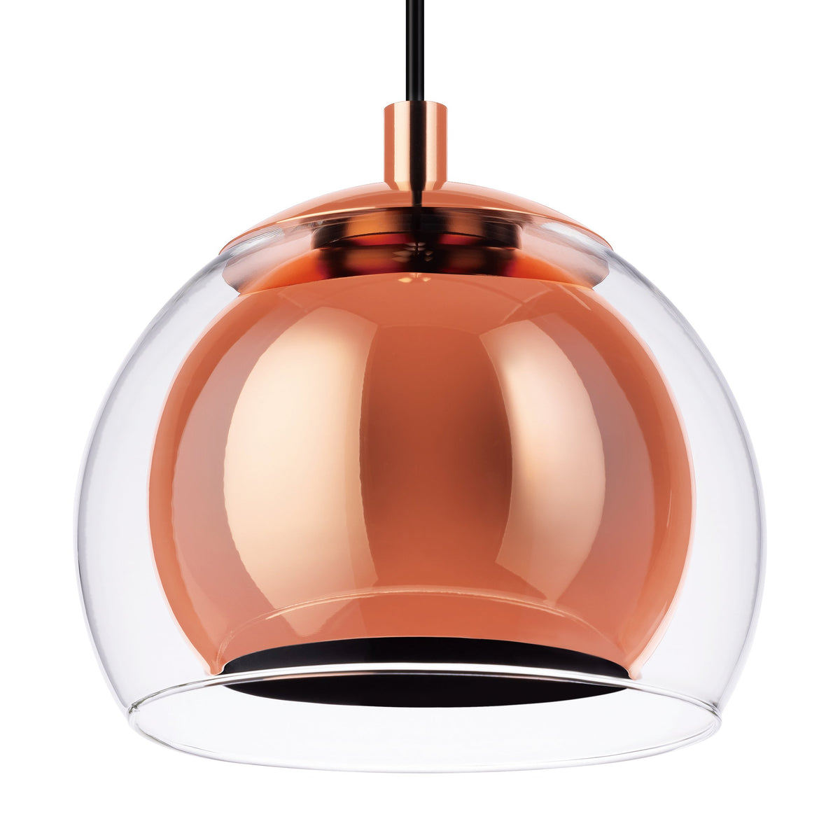 Gros plan sur un globe en verre transparent enveloppant une coque cuivrée brillante