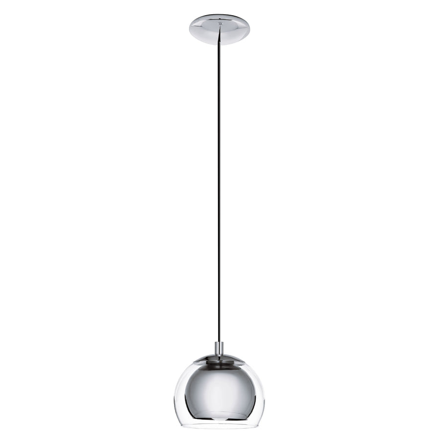 Produit de face avec câble noir et rosace chromée, verre sphérique brillant