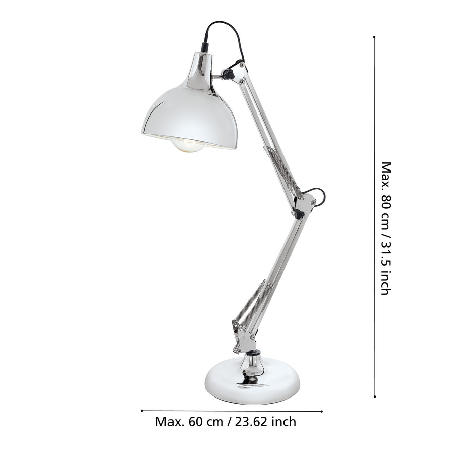 Schéma des dimensions maximales de la lampe dépliée, 90 cm de haut