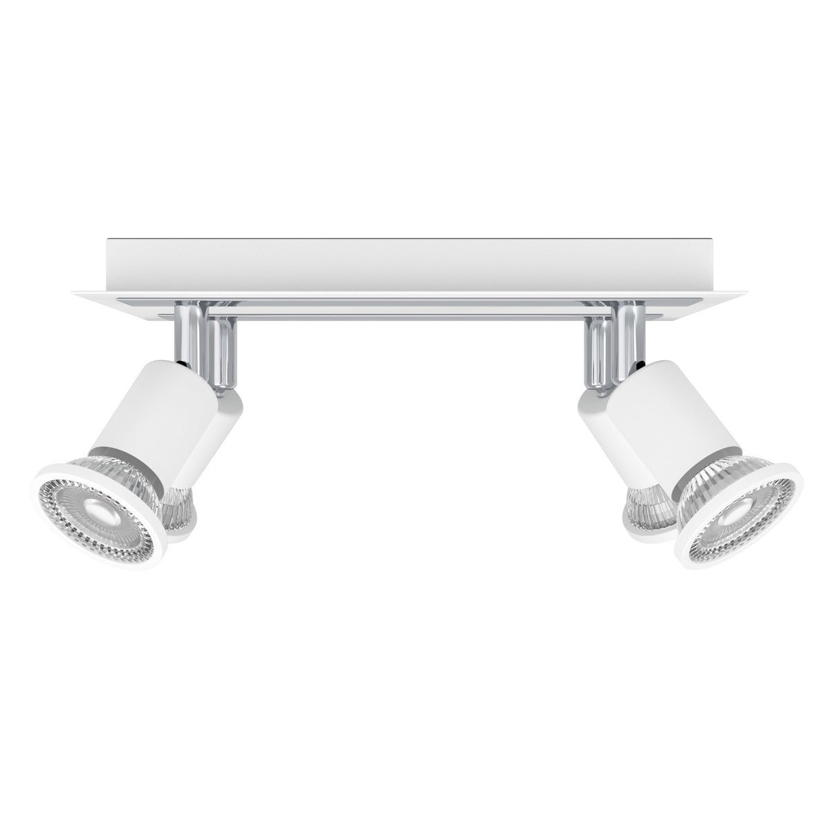 Vue de profil du luminaire avec sa platine blanche et ses projecteurs orientables.