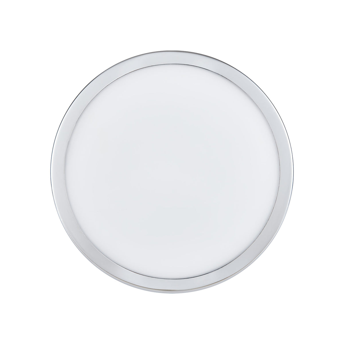 Vue du dessus montrant le diffuseur circulaire blanc et l'anneau chromé extérieur.