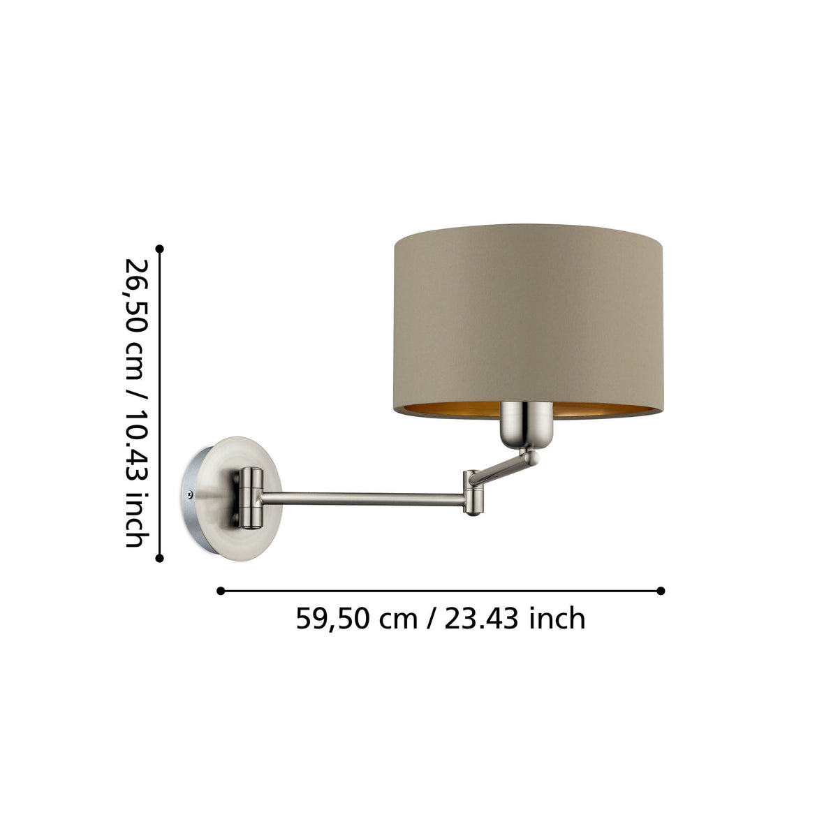 Schéma de dimensions indiquant 26,5 cm de haut et 59,5 cm de large