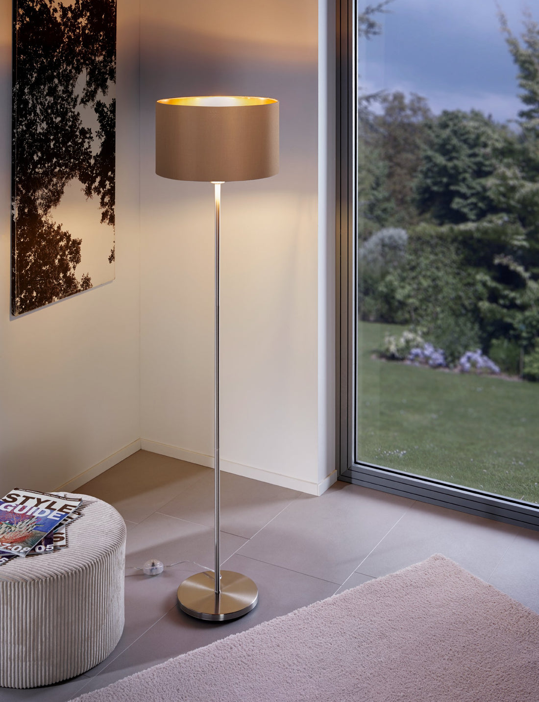 Lampadaire Maserlo taupe et doré