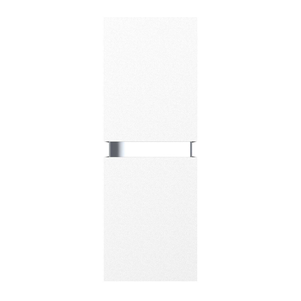Vue de face du luminaire mural blanc avec séparation chromée entre deux diffuseurs.