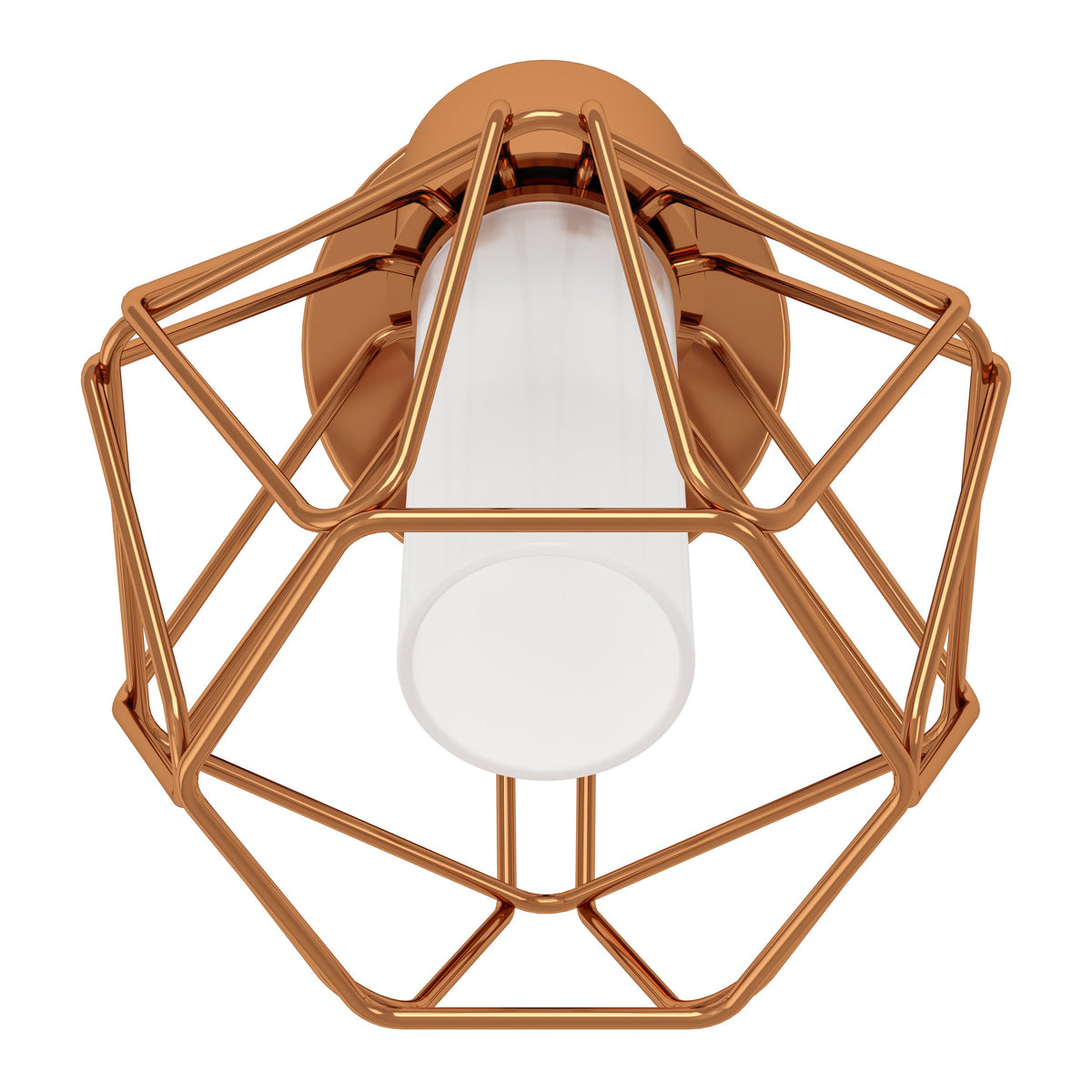 Vue de face de l'applique montrant la structure géométrique et l'ampoule blanche