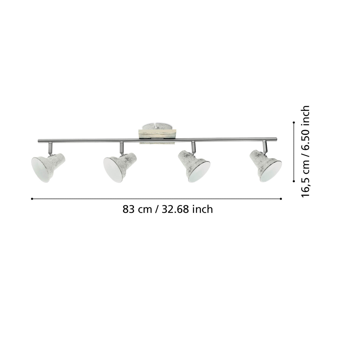 Schéma coté du luminaire indiquant 83 cm de large et 16,5 cm de haut.