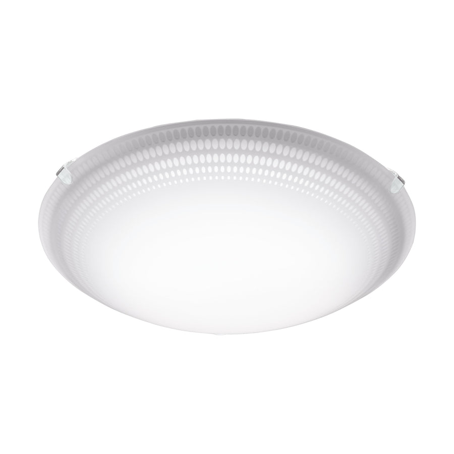 Vue en plongée du luminaire rond dévoilant la couronne de perforations régulières
