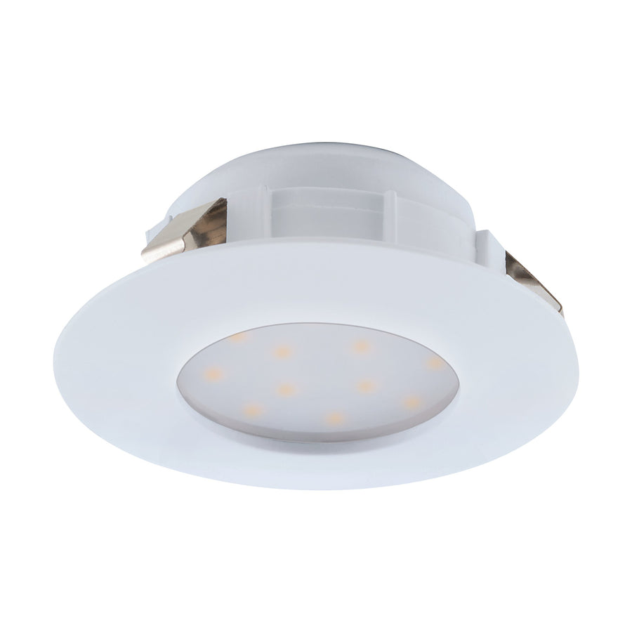 Vue de face du spot blanc laissant apparaître les diodes réparties sur le diffuseur
