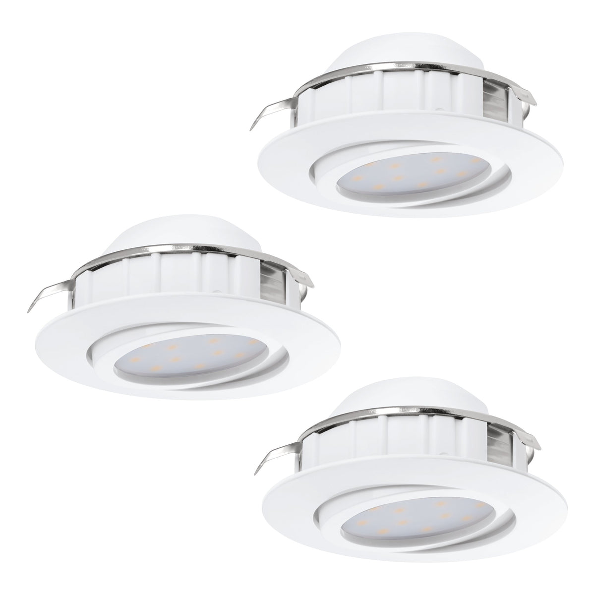 Vue de trois quarts des spots montrant ressorts de fixation et corps blanc