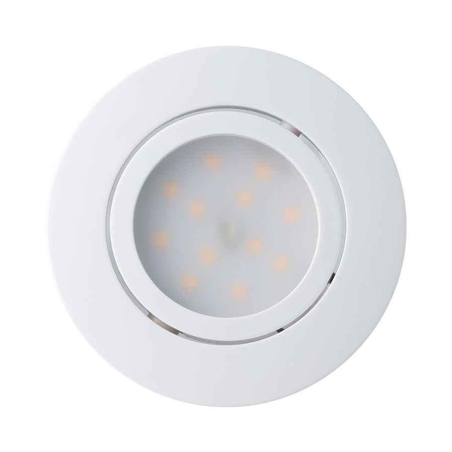 Vue de face du spot rond blanc avec sa bague et ses LED apparentes